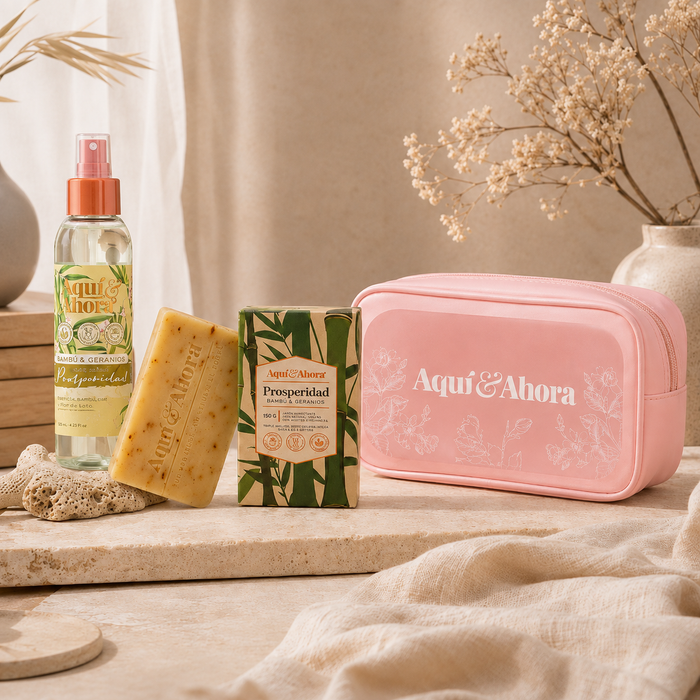 Regalo Prosperidad | Body Splash + Jabón Natural + Neceser | Aquí & Ahora